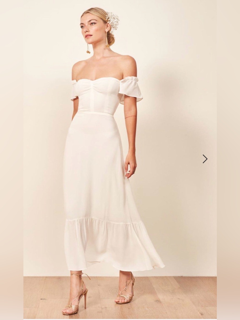 REFORMATION 4 Butterfly Dress Romantic Feminine Ivory Bohemian Off Shoulder Vtg